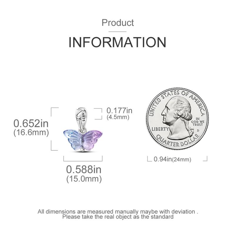 Copper Plated Dreamy Purple Glass Butterfly Pendant Fit Charms Plataoriginal Bracelet Beads Women Jewellery Making