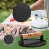 happykau Meat Press, Bacon Press, Round, Cast Iron, Black, Corrugated, with Wooden Handle, Grill Press, Meat Press, Meat Press, Approx. 17.5cm Diamete