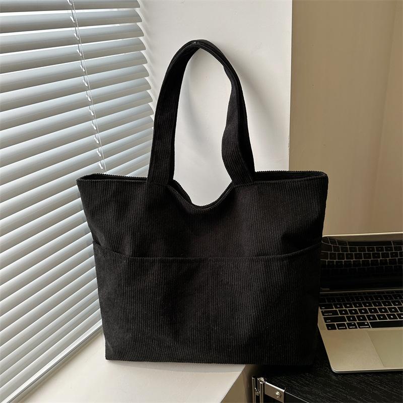 

Korean largecapacity corduroy bag women s new solidcolor handbag literature and art student shoulder women s tote bag чёрный