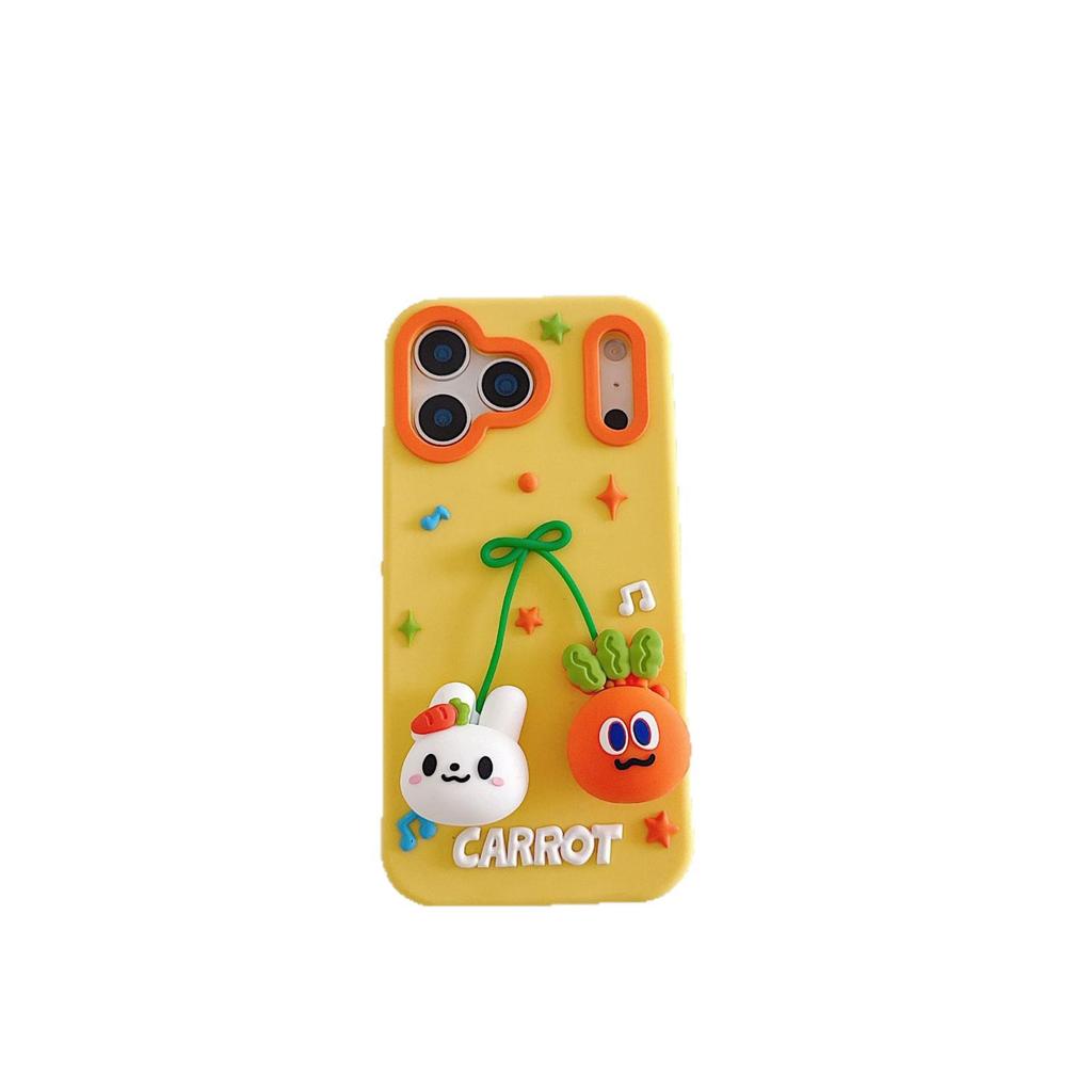 Ciondolo con Coniglio e Ravanello Cartoon 3D per Custodia iPhone 17 Pro Max/16 Pro.