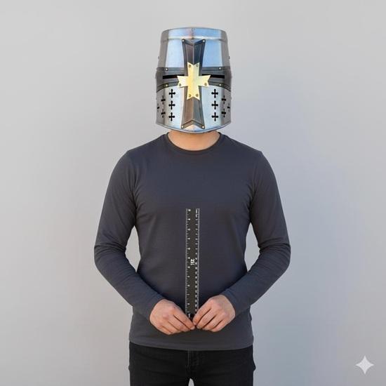 Handmade Crusader Templar Helmet with Golden Brass Cross, Wearable Medieval Knight Helmet