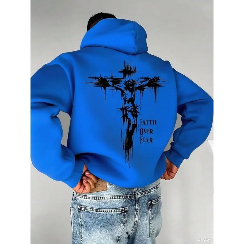 "Christian Faith Overcomes Fear" Cross Print Men Women Hooded Sweatshirt Autumn Winter Daily Outdoor Fitness Casual Sportswear