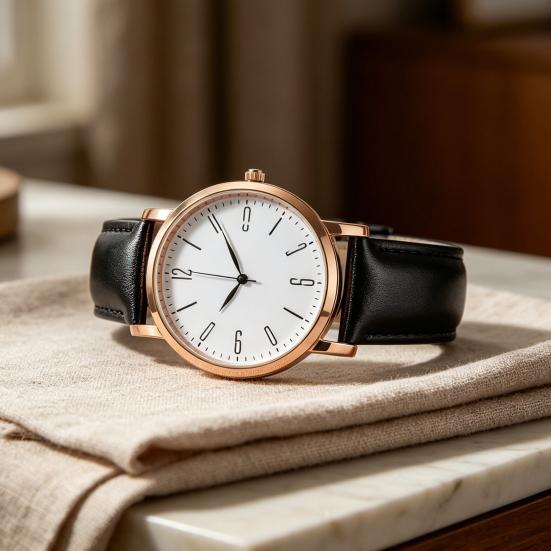 Men's Analog Quartz Watches Minimalist Three-Hand Watch Classic Adjustable Leather Strap Watch for Fathers Husbands Gifts for Office Party Dating