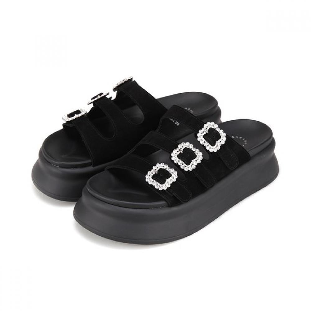 Barbara Leather Spirit Jewel Buckle Platform Mule 5.5cm Bbj422 225/01.black