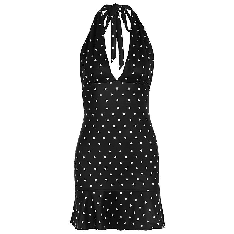 2025 Summer Women's Polka Dot Halter Bodycon Dress