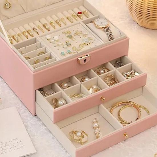 Šperkovnice z umělé kůže Třívrstvá Velkokapacitní Stojan na šperky Multifunkční Organizér na náušnice Náhrdelníky Náramky Prsteny Kontejner Pouzdro