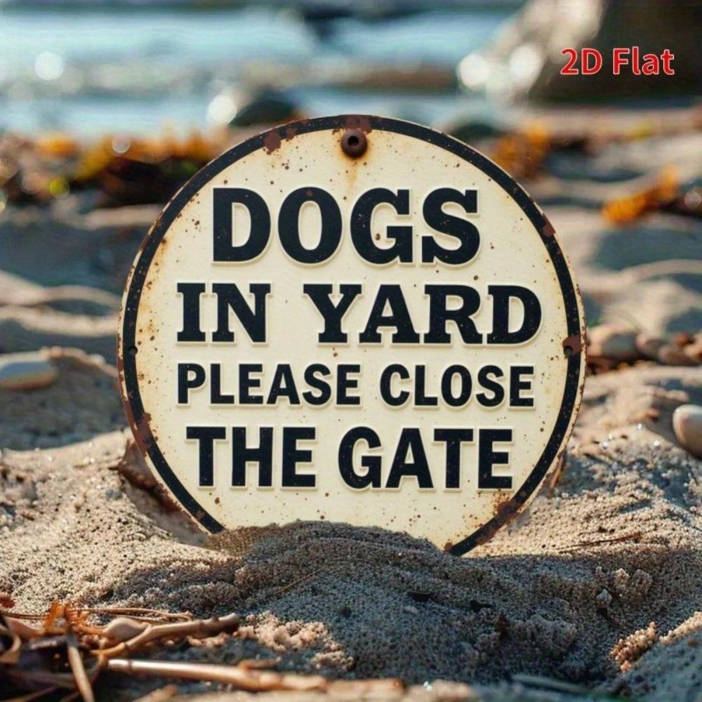 Metal Dog Yard Warning Sign Round Pet Safety Decor for Home Cafe Gate