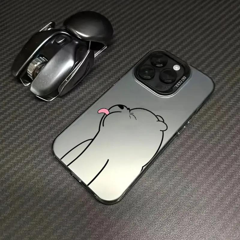Tongue-out Polar Bear Silver IMD Case for Samsung Galaxy S25 S24 S23 Ultra S22 Plus S21 FE A55 A54 A53 A35 A15 A14 A16 Covers