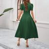 2026 Spring Summer Women's High Waist Solid Color Waist-Cinching Short Sleeve Dress