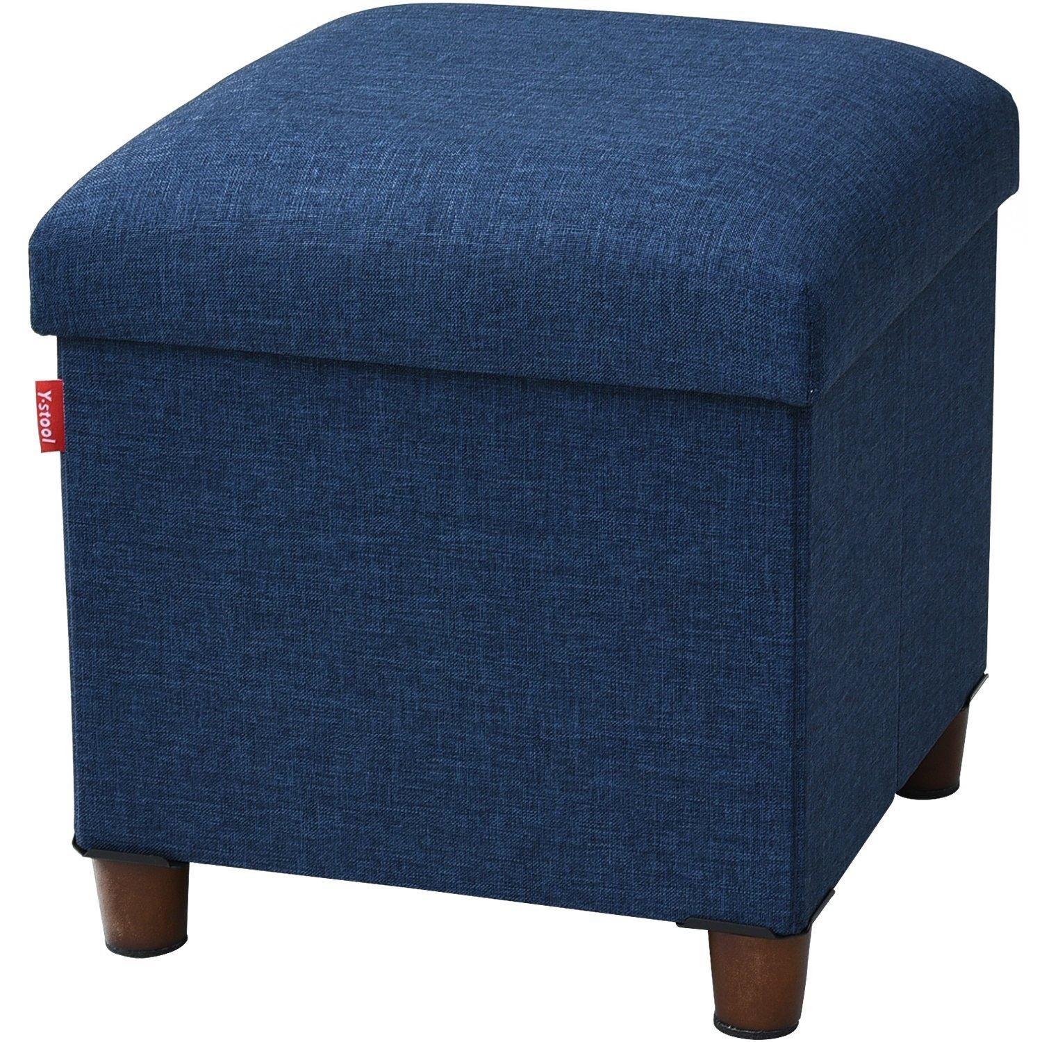 

Yamazen ALS-38(NV) Wooden Leg Stool with Storage, Single, Navy, 38cm Wide x 38cm Deep x 40cm High