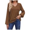 Women's Casual Loose Fitting Solid V-neck Long Sleeved V-neck T-shirt Women's Top