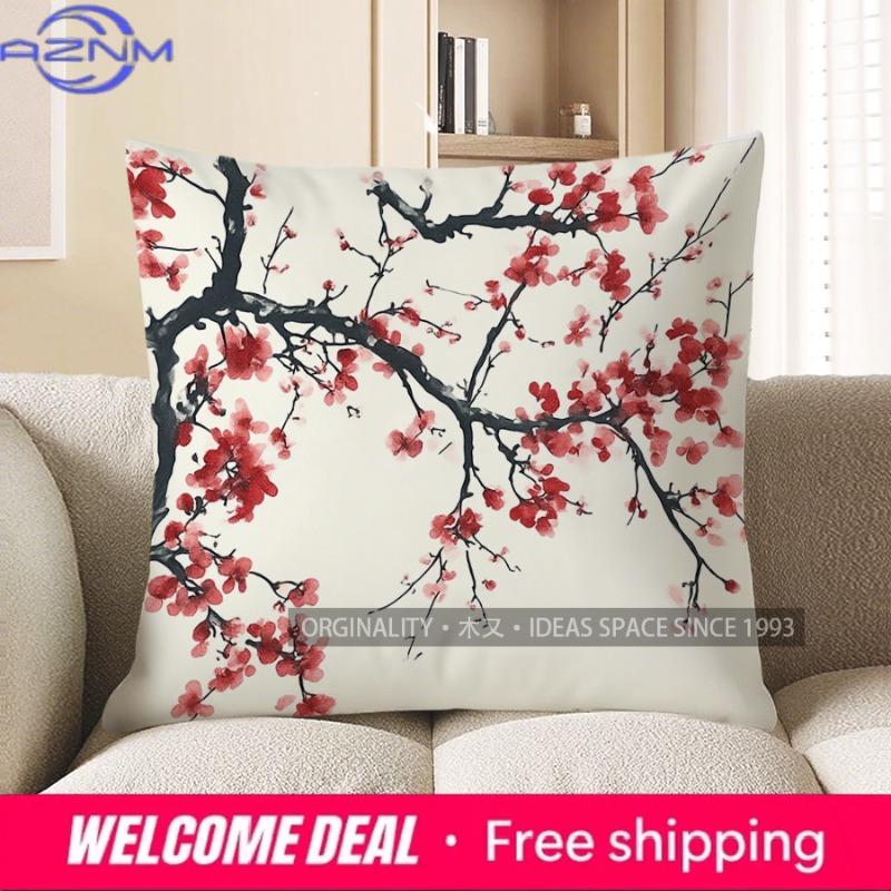 Home Decor Red Plum Blossom Pattern Throw Pillow Cover Pattern Cushion Cover Suitable For Sofa Bedroom Car Pillow Cover