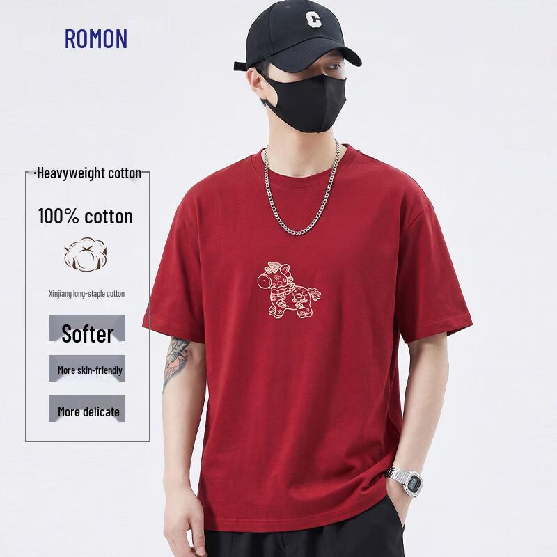 Luomeng Men s Heavyweight 100% Cotton Loose Fit Round Neck T-Shirt 2XL
