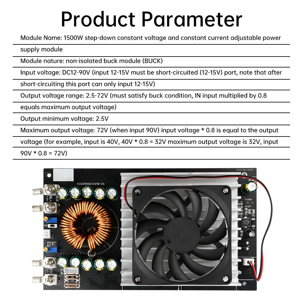 DC-DC Step-down Module 1500W DC 15V-90V to DC 2.5V-72V 1.5-50A Adjustable Constant Voltage and Current Module Buck Converter