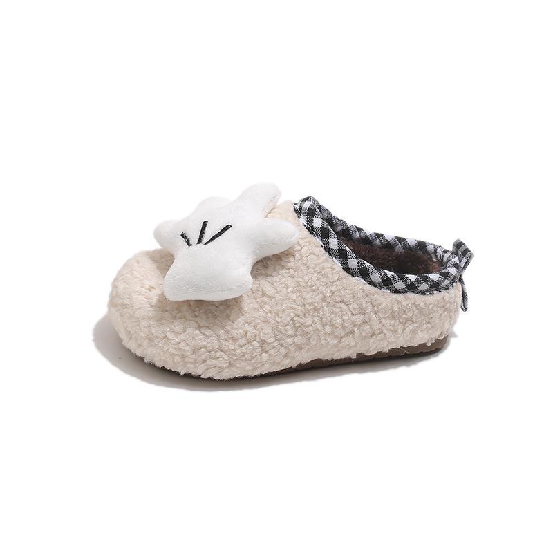 Children's Slip-on Winter Fleece Shoes, Style AB, Doll & Leopard Print, Non-slip Warm Half Slippers, Furry Cotton Design.