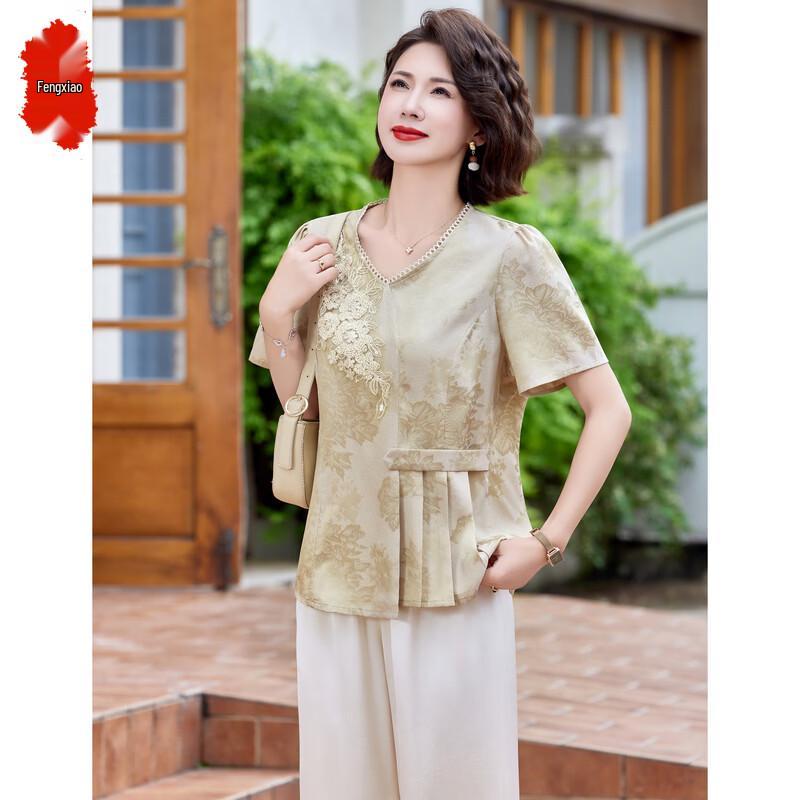 New Chinese Style Summer T-shirt Set for Middle-aged Women