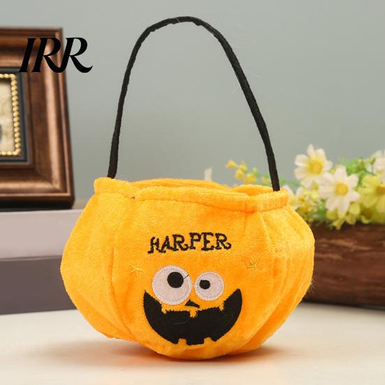 Large Capacity Candy Holder Halloween Trick or Treat Bucket, 9.8x5.9 Inch Pumpkin Witch Black Cat Plush Children's Tote Bag, Soft Basket with