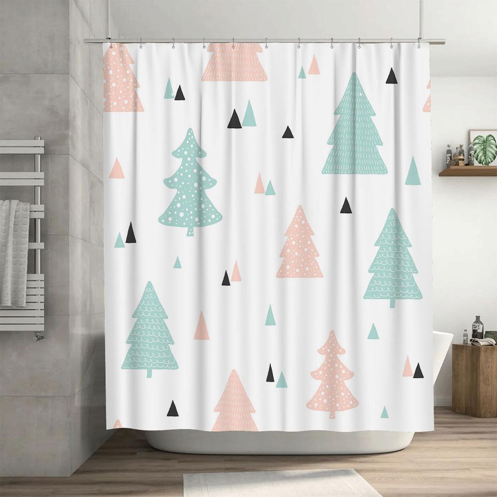 New Christmas Tree Decor Shower Curtain Set Modern Waterproof Bathroom Decor Various Sizes Available for Home Decoration