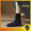 Women's Chunky Heel Knitted Short Boots 2025: Versatile Slim Fit British Style High Heel Martin Elastic Sock Boots for Autumn/Winter