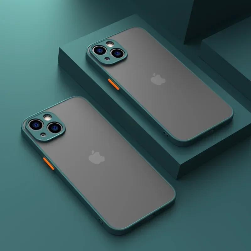 Capa Fina Fosca à Prova de Choque de Luxo Para iPhone 16 15 14 Plus 13 12 11 Pro Max Plus Para-choque de Silicone Capa Dura Transparente Capa funda