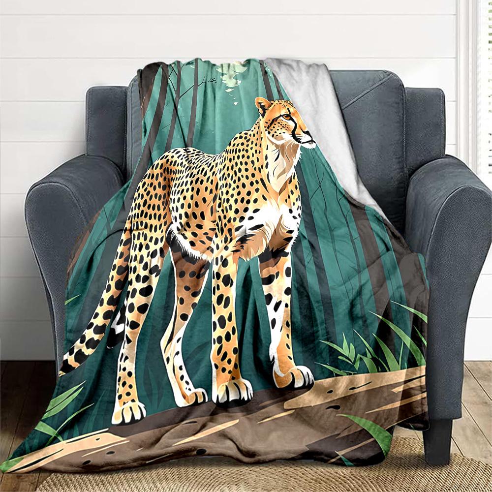 1pc Cheetah Print Blanket Lightweight Blanket Throw Blanket For Sofa, Bed, Travel, Camping, Livingroom, Office yy251010027 75x90cm