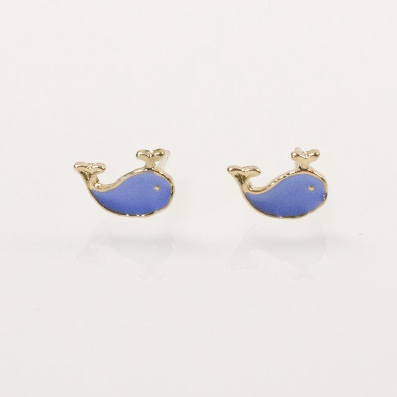 Silver Needle Japanese Style Cute Sea Blue Whale Dripping Oil Whale Small Stud Earrings Cartoon Student Stud Earrings