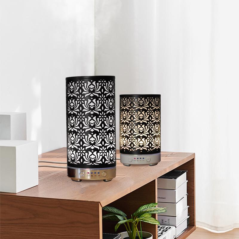 Aroma Diffuser Scent Ultrasonic Air Humidifier Iron Art Hollow Lotus Flower Pattern 2025 New Home Decorations with LED Lights