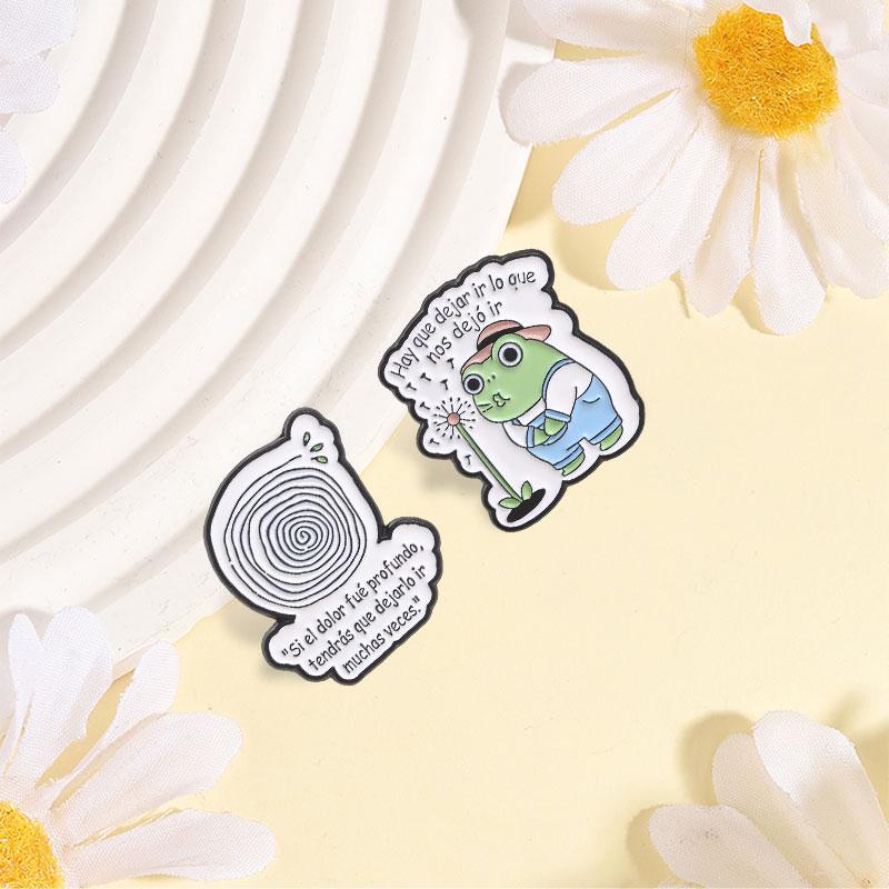 Xiaomi Hay Que Dejar Ir Lo Que Nos Dejó Ir Enamel Pins Frog Blowing Dandelion & Spiral Tree Hole Motivate Spanish Brooch Jewelry Gifts