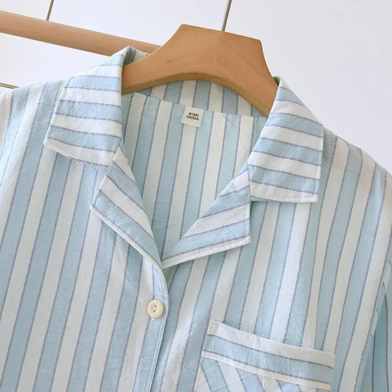 Neues gestreiftes Pyjama-Set für Damen im Frühjahr und Sommer, 100 % Baumwolle, Langarmhose, zweiteiliges Set, dünne Heimkleidung