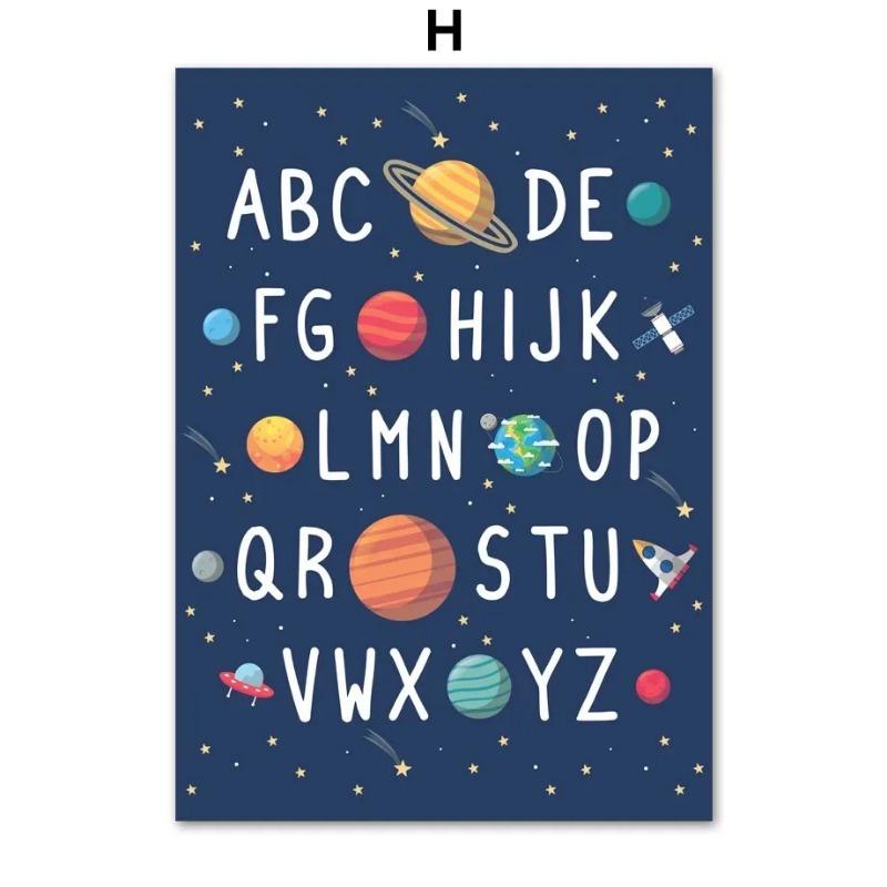 

Космос Планета Астронавт Динозавр Детская Настенная Живопись Холст Картина Образовательный Алфавит Цифры Плакаты Печать для Детской Комнаты Декор 21cm×30cm NoFrame