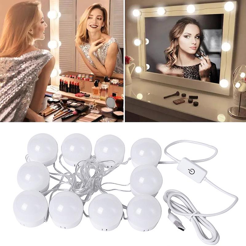 Touch-Control Stepless Dimming LED Vanity Lights with 10 Bulbs for Makeup, Cable Management, and Color Adjustment