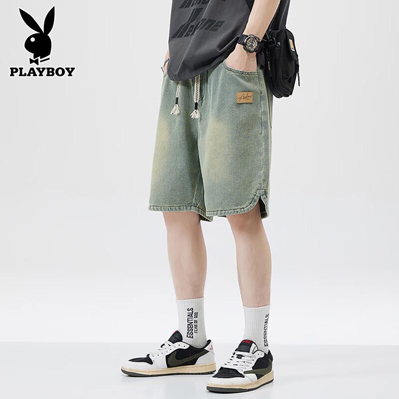 Playboy Men s Starry Sky Pattern Loose Fit Denim Shorts L