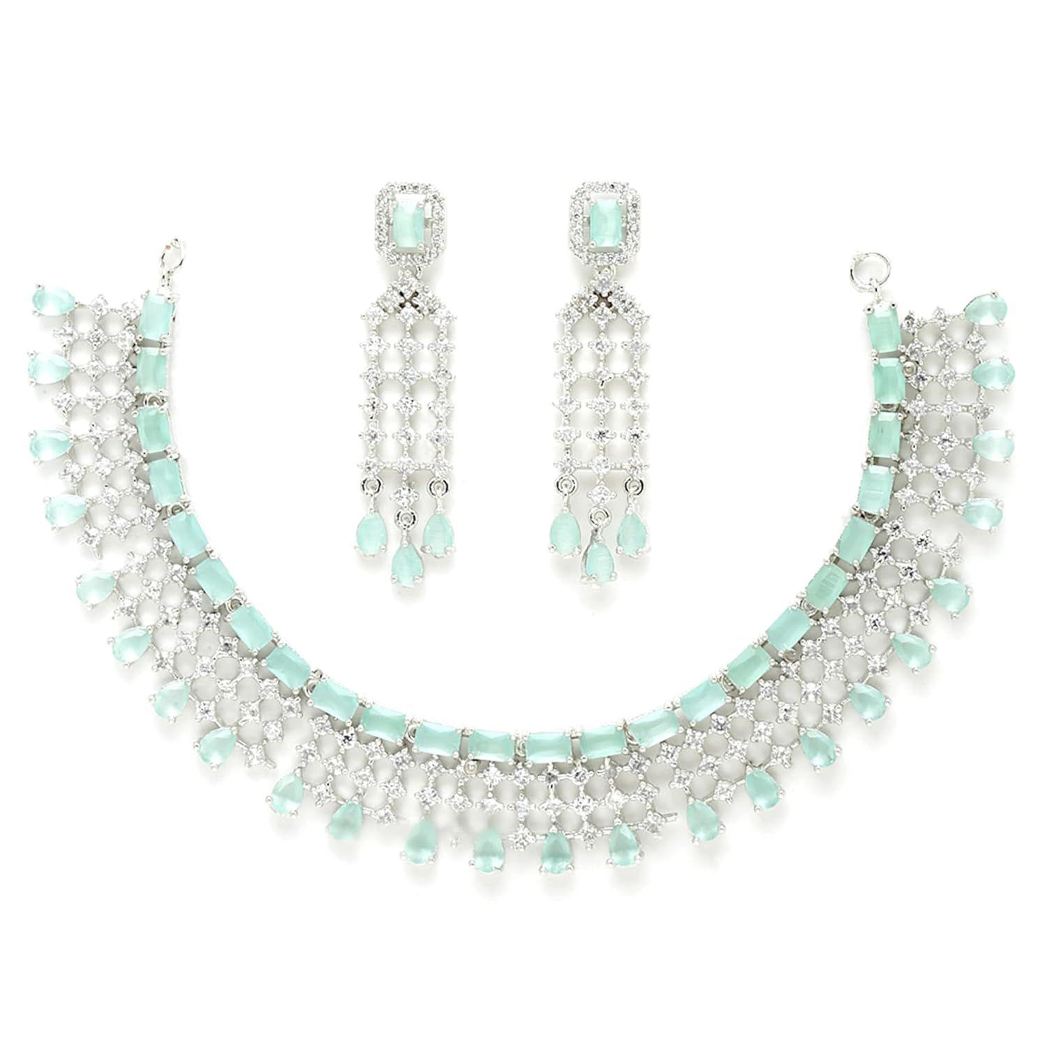 

Jewellery American Diamond Floral Design Choker Necklace Set With Earring For Women and Girls