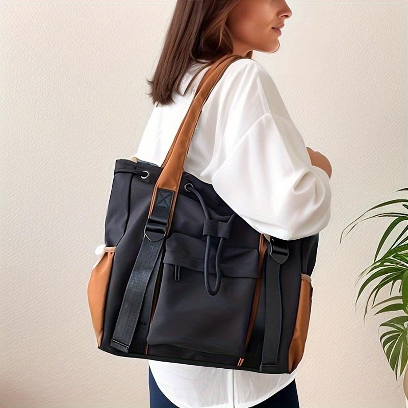 Большая вместительная контрастная портативная сумка-тоут женская сумка-мессенджер чёрный