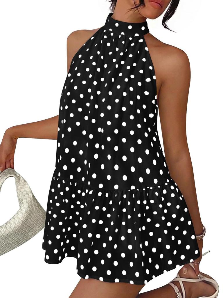 Europe and the United States 2026 summer new neck dress fans A word polka dot small vest skirt elegant