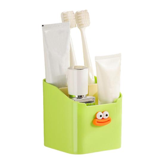 

Bathroom Countertop Storage Rack Multi-Compartment Toothbrush Holder 45 Degree Tilt Design Hollow Drainage Quick Drying Drill-Free Wall Organizer зелёный