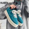 Fashion Korean Casual Canvas Shoes Men Thick Bottom Lace Up Sneakers Suede Leather Skateboard Shoes Trend Retro Designer Sneakers Male