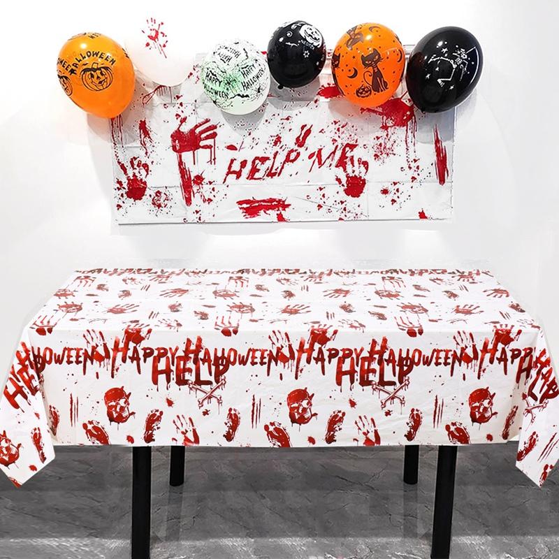 Horror Happy Halloween Tablecloth Bloody Handprint Plastic Table Cover 2026 Festival Halloween Party Table Decoration Supplies