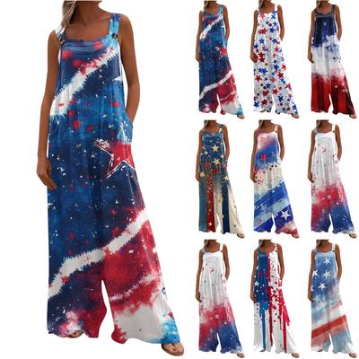 Women's Fashion Romper Print Casual Loose Vintage Overalls With Pockets