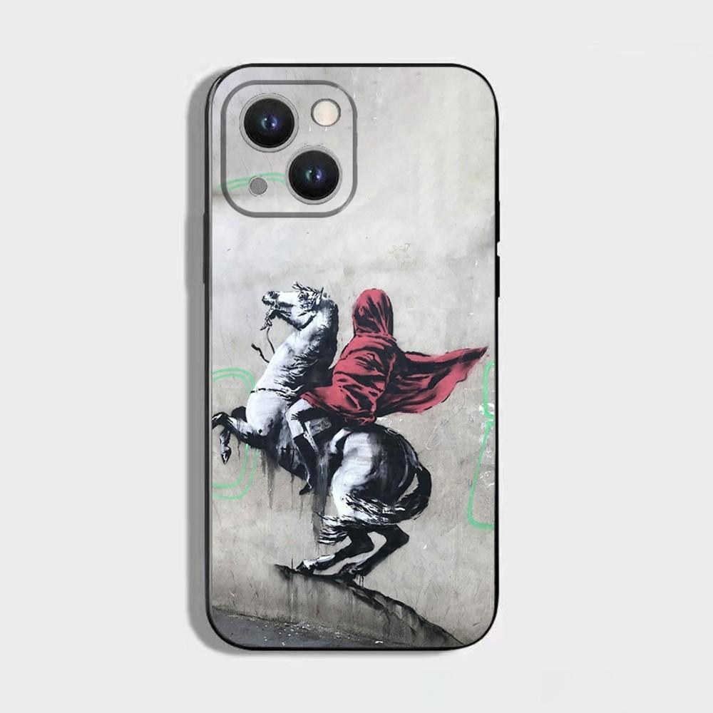 Street Art Banksy Graffiti Phone Case For iPhone 16,15,14,13,12,11 Plus,Pro Max,XS,X,XR,SE,Mini,8,7,Soft Silicone Black Cover