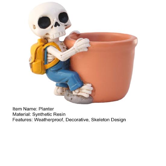 Cute Skeleton Planter Decorative Resin Flowerpot Small Skeleton Plant Pot for Succulents Halloween Desktop Decoration