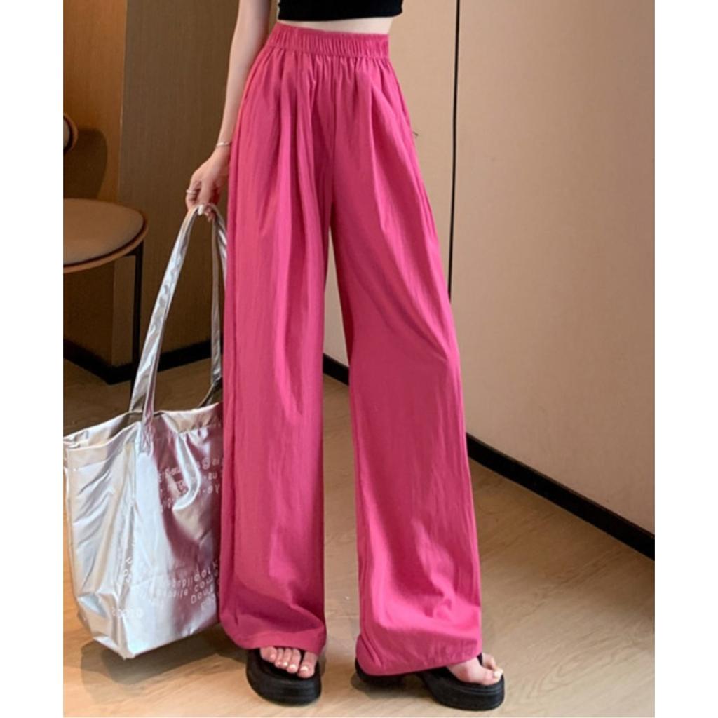 Women's High Waist Wide Leg Straight Long Ice Silk Loose Fit Casual Pants Trousers