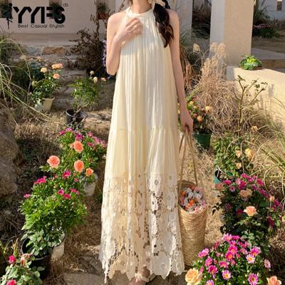 Robes décontractées à taille ample sans manches pour femme, mode été printemps, couleur unie, imprimé, col suspendu