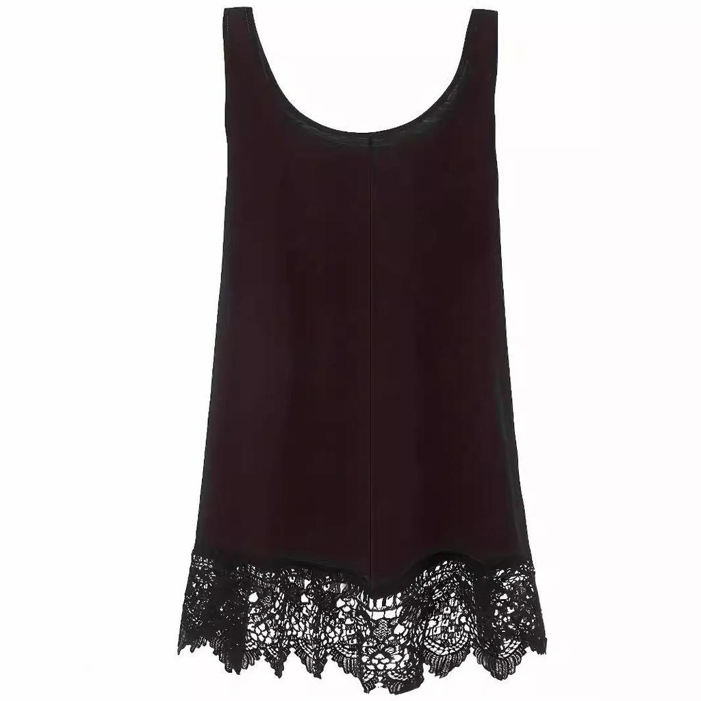 Top cu vestă fără mâneci, cu cusături din dantelă, pentru comerț transfrontalier, sărbători și petrecere a timpului liber, în culori uni