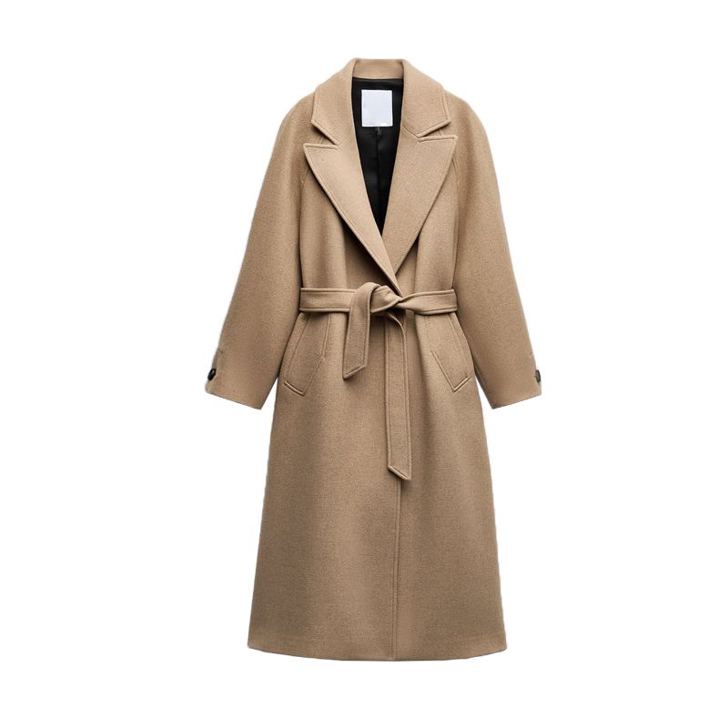

Весна Новая Женская одежда Европейский и Американский Элегантный Стиль Элегантный Под Все Свободный С Поясом Шерстяное пальто 2052142 Tan L