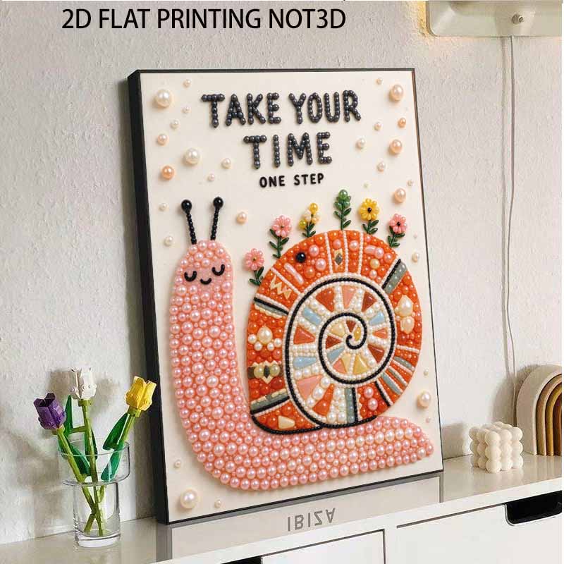 Creative Pearl Art on Stretched Frame Snail with Flowers Quote Take Your Time DIY Sparkling Bead Canvas Relaxing Handmade Craft Gift for Kids