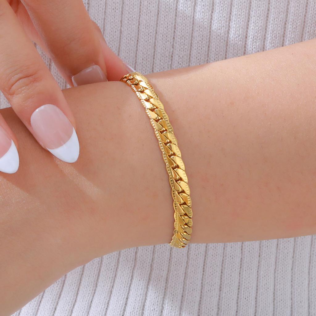 Jewelry Simple Women'S Stainless Steel Four-Sided Grinding Nk Chain Gold Bracelet 1231