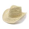 Sombrero de paja hueco Sombreros de vaquero de paja Sombreros de sol de fieltro occidentales para la playa Gorra de fiesta para hombre mujer Caqui Verano Sombrero de paja Jazz