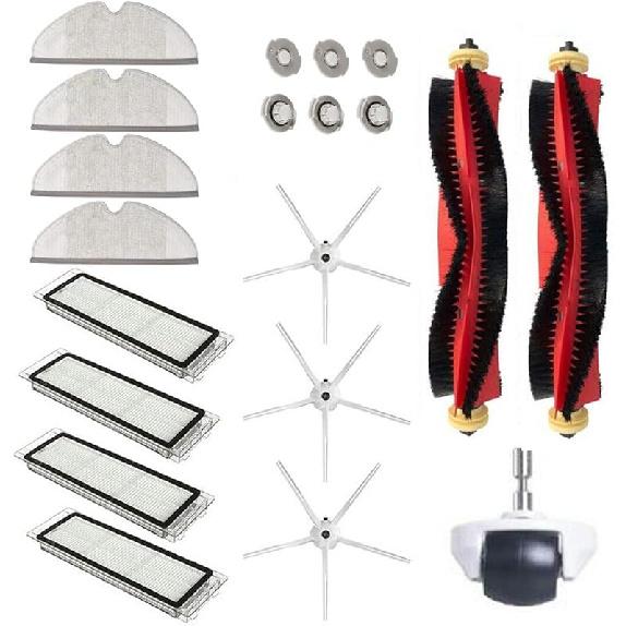 20Pcs Set for Xiaomi Roborock S6 S60 S65 S5 MAX T6 Vacuum Cleaner Accessories, 2 Roller Brush, 4 Filter, 4 Mop, 3 Side Brush, 6 Water Core, 1 Wheel