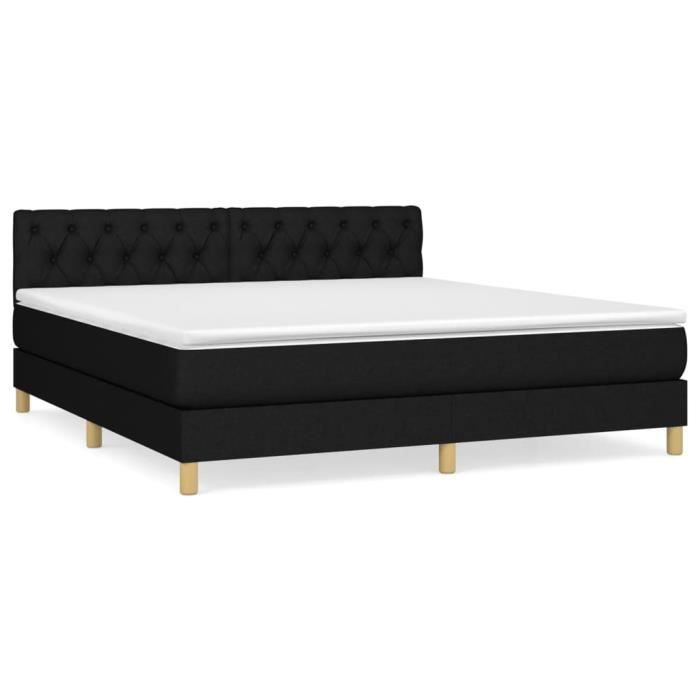 3140867 vidaXL Lit à sommier tapissier avec matelas Noir 160x200 cm Tissu